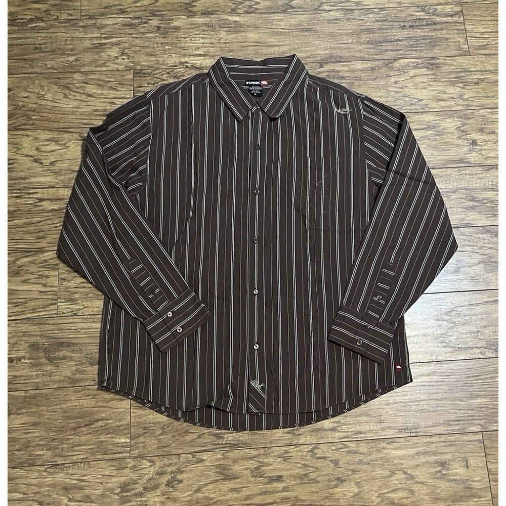 Tony Hawk TEENS, Button‎ Down Brown Striped Shirt Size XL